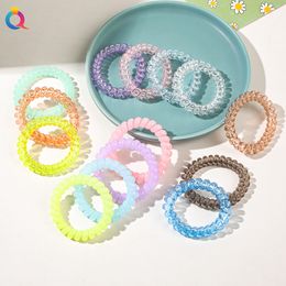 Ribbon Super Sweet Candy Colour Transparent Frosted Phone Line Hair Ring Simple And Seamless Bracelet Hair Accessory 1924