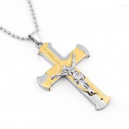 Pendant Necklaces 316L Stainless Steel Cross Pendants Crucifix Jesus Gold Black Colour Catholic Women Men Jewellery