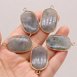 Pendant Necklaces Natural Flash Labradorite Oval Gilt Edge Necklace For Jewellery Making DIY Earrings Accessories 20x34mm