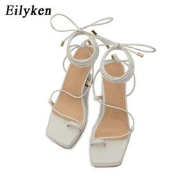 top Summer Platform Women Sandals Fashion Cross-Tie Square Heel Sexy Narrow Band Lace-Up Party Pumps Shoes 230306