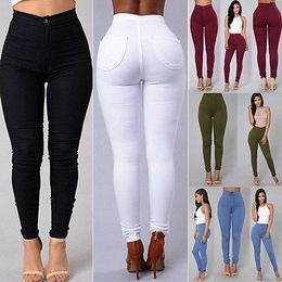 Womens Pants Capris Women Denim Skinny Jeggings High Waist Stretch Jeans Pure Color Slim Pencil Trousers 230313