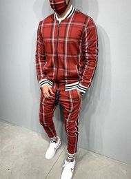 Men's Tracksuits Casual Suit Men Sportswear Two Piece Outfits Stripe Outerwear Plaid Set Zipper Spring Autumn Jacket Male Gentlemen Clothing 230313