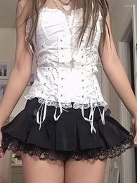 Skirts Kalevest Y2K Black Acubi Fashion Women 2023 High Street Mini Glitters Lace Dress Rave Outfits Harajuku Skirt