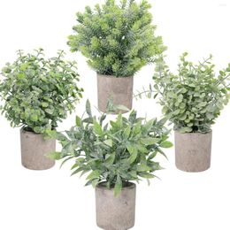 Decorative Flowers Fake Plants 4 Pack Small Artificial Mini Faux Eucalyptus Boxwood Greenery In Pots Little Potted Houseplants Indoor