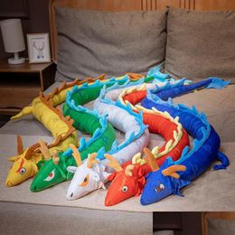 Cushion/Decorative Pillow 220Cm China Dragon Stuffed Doll Mythical Green Blue Yellow Red Nt Animal Toy Creative Decor Plushie Childr Dhgep