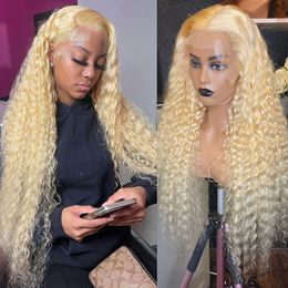 Synthetic Wigs Luvin 613 Honey Blonde Colour 13x4 Deep Loose Wave Transparent Lace Frontal Remy 13x6 Water Curly Coloured Women Human Hair 230314