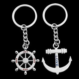 Keychains 2pcs Anchor Rudder Pendant Keyring Set Creative Metal Engraved Couple Keychain For Women Men Valentine'S Day Birday Gifts L230314