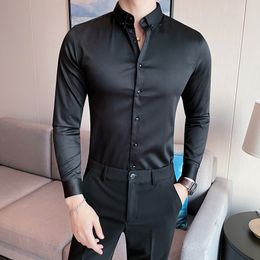 Men's Casual Shirts Plus Size 5XL-M British Style Solid Long Sleeve Shirt Men Clothing Simple Slim Fit Business Casual Chemise Homme Formal Wear 230314