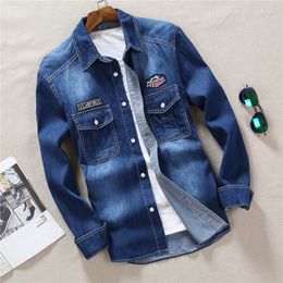 Men's Casual Shirts Spring Men'S Soft Denim Shirt Trendy Fashion Business Casual Cowboy Long-Sleeved Shirt Double Pocket Men Denim Slim Top 230314