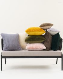 Pillow INS Super Soft Long Plush Warm Cushon Cover Home Sofa Chair Bed Decor Single Side Flocked Pillowcase Yellow Green