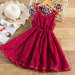 Girl's Dresses Lace Embroidery Dresses For Girls Kids Sling Sleeveless Flower Princess Elegant Party Tutu Vestidos Children 3-8 Year Sundress W0314