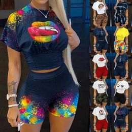 Women Clothes Tracksuits Multicolor Two Piece Outfits 2023 New Printing Short-sleeved Shorts Two-piece Suit For Ladies