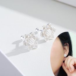 Stud Earrings Cute Sweet Pure 925 Sterling Silver Lotus Flower Water-lily For Women Girls Kids Jewellery Orecchini Aros Aretes