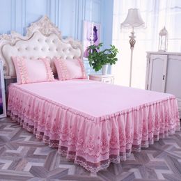 Bed Skirt 3 pcs Princess Bedding Solid Ruffled Bed Skirt Pillowcases Lace Bed Sheets Mattress Cover King Queen Full Twin Size Bed Cover 230314