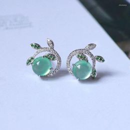 Stud Earrings High Jade Pith Emerald Inlay Style On Tanabata Valentine's Day