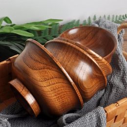 Bowls 190/240/300/425/475ml Wooden Bowl Reusable Reverse Edge Round Thickened High-footed Mongolia Style Rice Kitchen Utensil