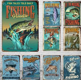 Fishing Rules Metal Tin Sign Fishing Sign Vintage Metal Plate for Wall Poster Farm Art Decoration Retro Stickers Plaques 30X20cm W03