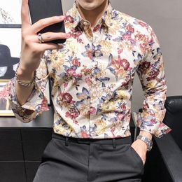 Men's Casual Shirts Spring Men Slim Floral Print Long Sleeve Fashion Brand Party Holiday Dress Flower Shirt Homme Plus Size 5XLMen's