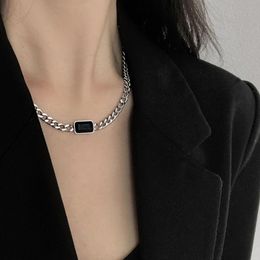 Pendant Necklaces Harajuku Fashion Titanium Steel Short Necklace Female Black Zircon Clavicle Chain Gothic Party Jewellery Gift