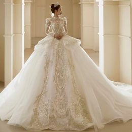Vintage Lace Ball Gown Dresses Tulle Applique Ruffles Court Train Garden Wedding Bridal Gowns Boho Wed Dress Sequined Vestidos De Novia 403