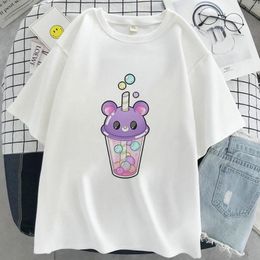 Women's T Shirts Baby Bear Milk Women Cute Cartoon Print White Short Sleeve T-shirts Fashion Casual Round Neck Tops Comfortable