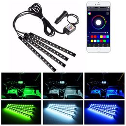 Car Interior Strips Lights 48 LED Car Atmosphere Lamps Glow Neon Lights Multi-Color Music Car LED Strip Lights Under DC12V usalight