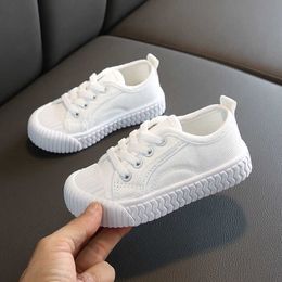Flat shoes Baby Child White/black Spring 2021 Leisure Lace-up Kids Comfort Sneakers Boy/girl Canvas Shoes Toddlers Tennis P230314