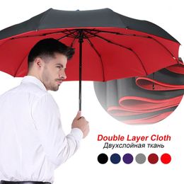 Umbrellas Automatic Double Umbrella Rain Windproof Women 3 Fold Female Male 10 Bone Car Luxury Large Business Umbrellas Men Gift Parasol 230314