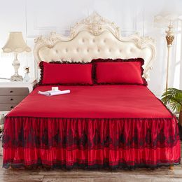 Bed Skirt Princess Two Layers Lace Bed Skirt Non-slip Bed Cover Romantic Flower Embroidery Bed Skirt Home Bedspread Bedsheet Bedroom Decor 230314