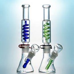 Diffused Downstem Hookahs Green Blue 11Inch Build a Bong 18mm Female Joint Oil Dab Rigs freezable Beaker Bong Water Pipes 3mm Thick with Bowl