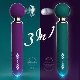 Vibrators Rechargeable Thrusting Vibrators Powerful Av Magic Wand 3in1 Beating Clitoris G Spot Stimulator Sex Toys Clit Sucker For Women 230314