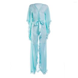 Women's Sleepwear Sexy Women Long Sleeve Plush Robe Luxury Kimono See Through Babydoll Nightgown Dress Fashion Skin Friendly