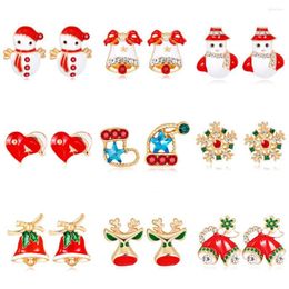 Stud Earrings WANGAIYAO Fashion All-match Christmas Santa Claus Snowman Gloves Hat Bell Tree Apple Alloy Holiday Earrin