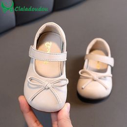 First Walkers 12-19cm Brand Simple Solid Little Princess Dress Shoes For Performance Wedding Party Infant Bowtie Birthday Flats School Shoe 230314