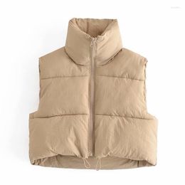 Women's Vests Women Puffy Cotton Vest Zip Up Stand Collar Sleeveless Oversized Lightweight Padded Cropped Quilted Winter Warm Jacket