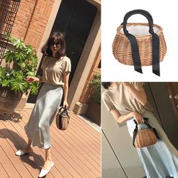 Evening Bags Woven Oval Wicker Handbag Basket Purse Retro Summer Women Straw Tote SaleWT 230314