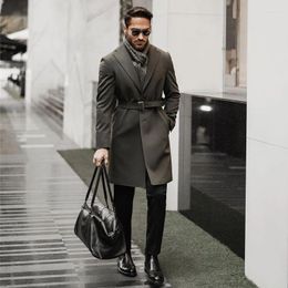 Men's Suits Classic Winter Warm Wool Men Overcoat Handsome Double Breasted Blazer With Belt Custom Made Streetwear Daily Casual Male Wear