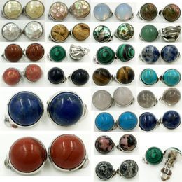 Backs Earrings Lapis Lazuli Tiger Eye Blue Sand Aventurine Malachite Howlite Abalone Shell Crystal Opal Round Beads Clip WFH574