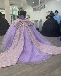 Princess Lilac Lace Ball Gown Quinceanera Dress for Girls 2023 Off the Shoulder Pärled Birthday Party Gowns Applices Prom Dresses 322