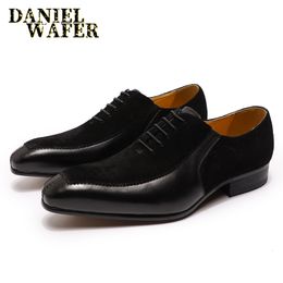 Luxury Mens Oxford Calf Leather and Suede Lace-Up Pointed Toe Office Wedding Dress Shoes Business Office Formal Shoes for Men