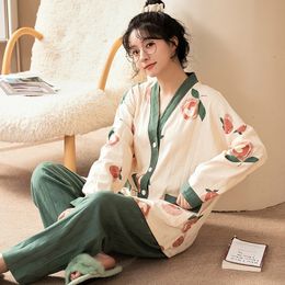 Women's Sleepwear Women's Japanese Kimono Pyjamas Set V Neck Home Clothes Nightwear Cotton Sleepwear Loose Home Clothes Large Size Nightwear 230314