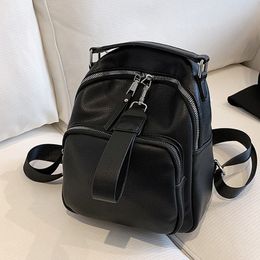 School Bags Simple Small Women's Soft Leather Solid Color Cute Backpack Lychee Pattern Teen Girls Bag Multi Pocket Shoulder 230314