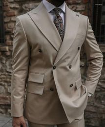 Men's Suits Fashion Streetwear Beige Men Terno Masculino Tuxedo Groom Wedding Prom Slim Fit Costume Homme Blazer 2 Pcs Jacket Pant