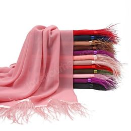 Candy Colour Feather Decoration Chiffon Long Scarf Hijabs Elegant Dubai Muslim Womens Party Wedding Wrap Turban Shawls Headwear