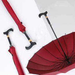 Umbrellas Multifunction Big Sun Red Umbrella Women Old Men Crutch Long Handle Umbrella Mountaineering Rain Umbrellas 230314