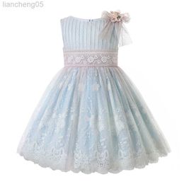 Girl's Dresses Elegant Spring Dresses for Children Kids Girls Blue Lace Party Holiday Dresses Size 2 3 4 5678 10 12Y Toddler Clothes W0314