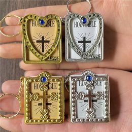 Keychains JunKang Mini Ark Quran Book Real Paper Can Read Arabic Koran Keychain Muslim Jewelry Decoration Gift Key Pendant