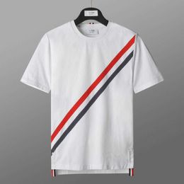 Yarn Dyed Red White and Blue Striped Trendy Brand Bonzero Short Sleeved T-shirt Summer Men's Pure Cotton Fashionable