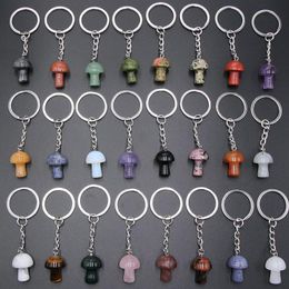 Hot Mushroom Statue Key Rings Chains Natural Stone Carved Charms Keychains Healing Crystal Keyrings for Women Men