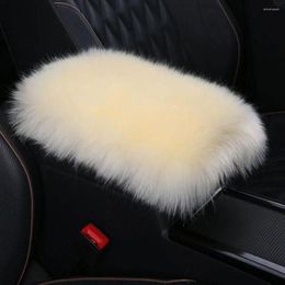 Car Seat Covers Universal Rectangular Sheepskin Plush Centre Console Armrest Cover Pad Fluffy Warm Wool Box Mat Interior Decoration